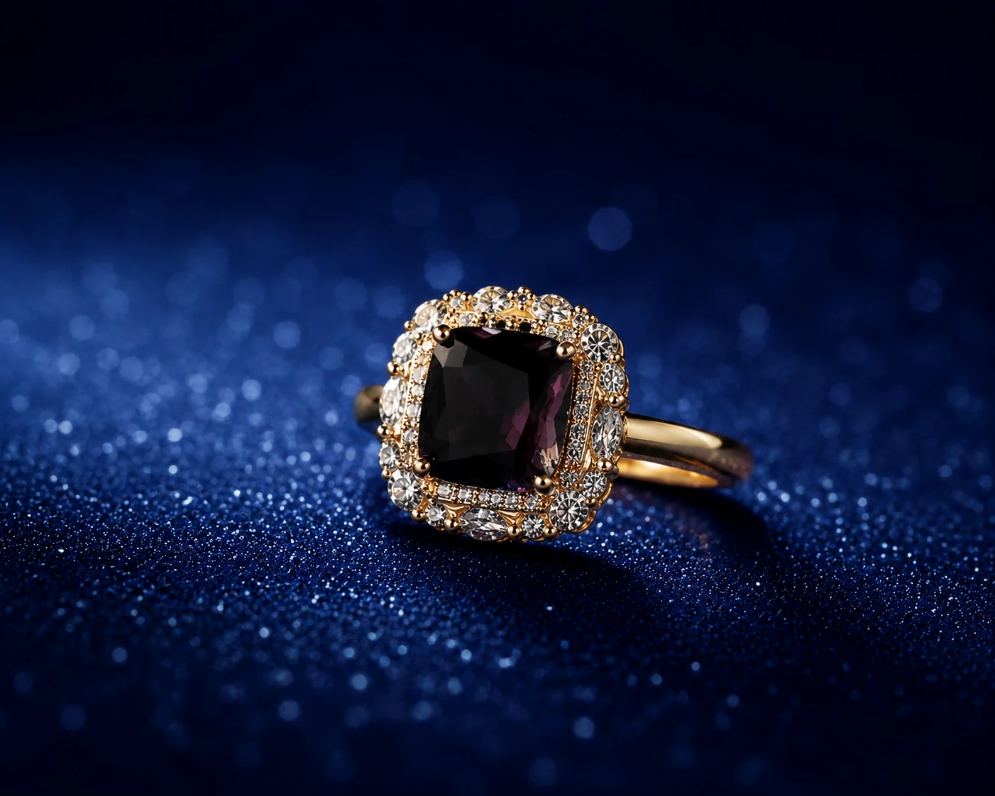 Aubergine Halo Gold Ring
