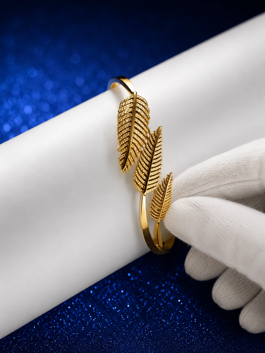 Golden Feather Cuff Bracelet